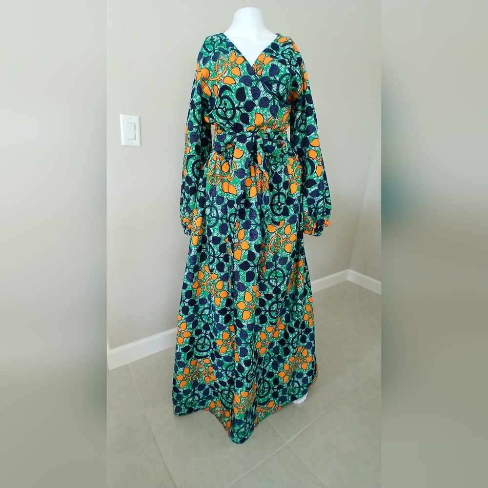 Elegant Patterned Long Sleeve Maxi Dress